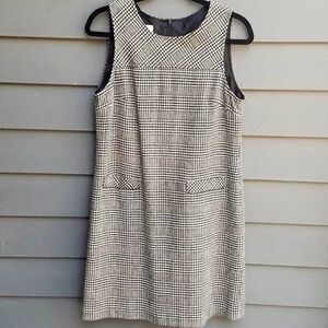 Talbots Wool Blend Black White Plaid Jumper with Pockets size 8 Petite